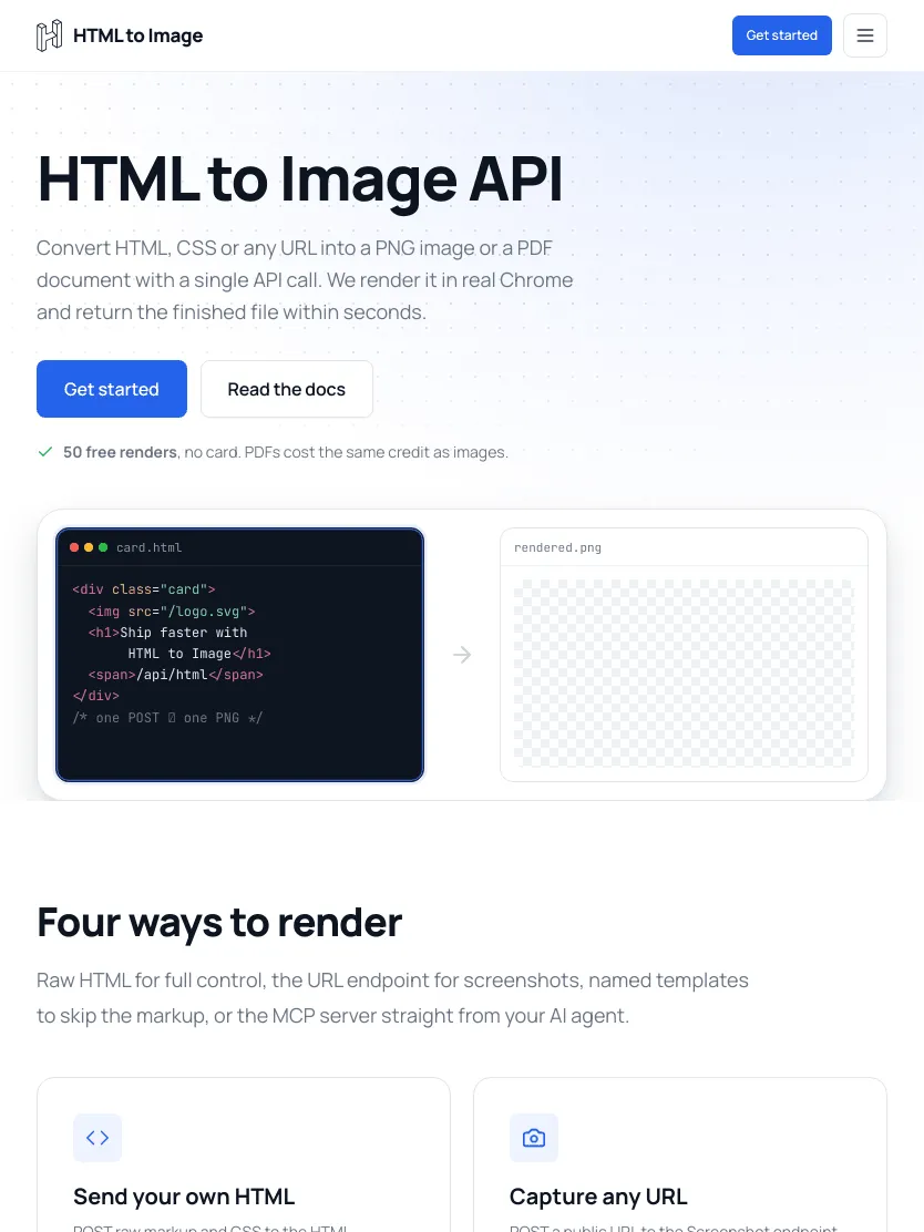 Tablet screenshot of html2img.com captured at an 834 by 1112 viewport